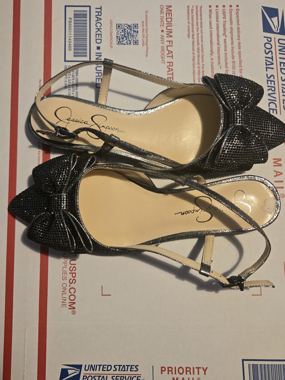 Jessica Simpson Metallic Silver Pointed Bow Slingback Flats - Picture 3 of 5